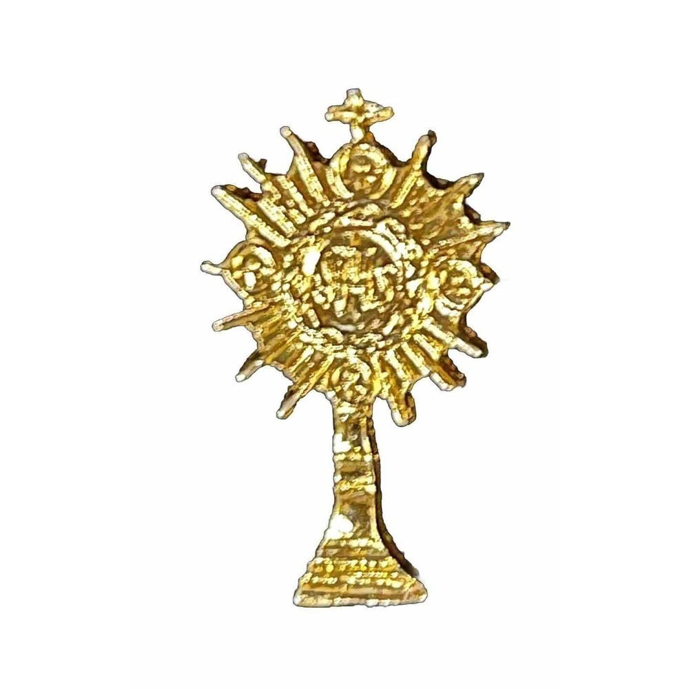 MONSTRANCE Catholic Eucharist Host IHS Cross Religious Chalice Pin Gold Tone